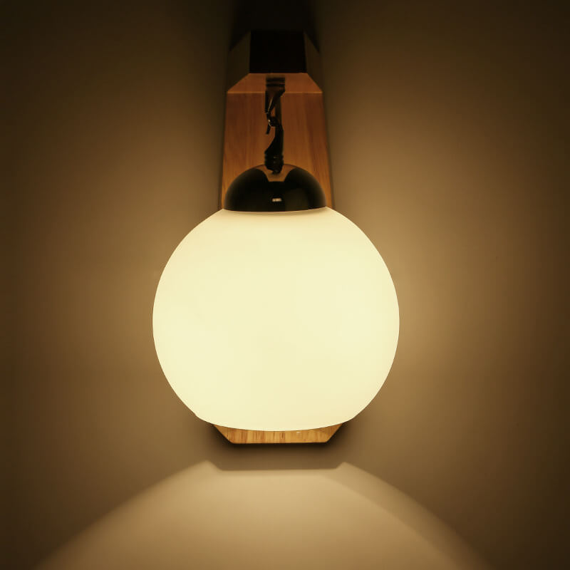 Wooden Arm 1-Light Glass Globe Armed Sconce Lamp