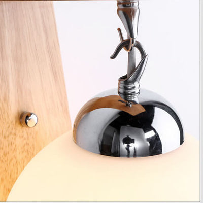 Wooden Arm 1-Light Glass Globe Armed Sconce Lamp