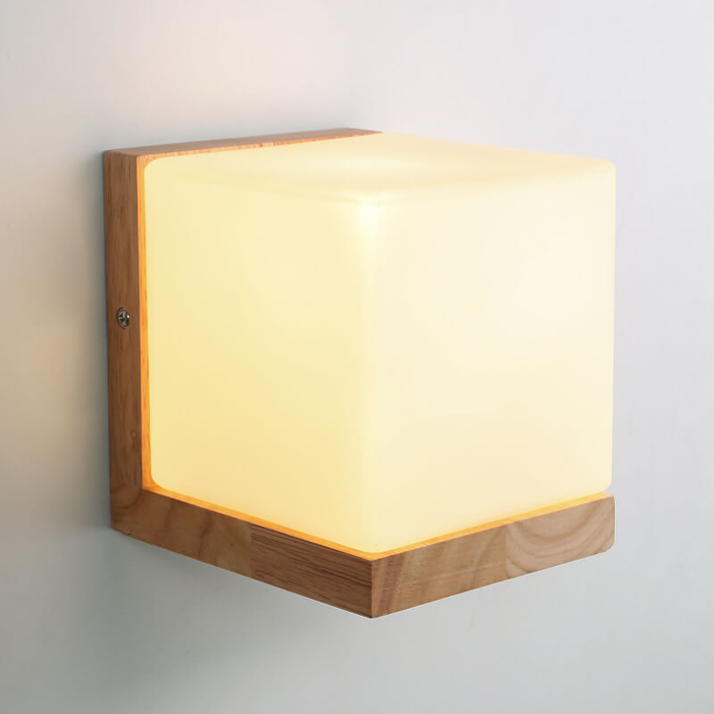 Modern Cube 1- Light Wooden Base Wall Sconce Lamp