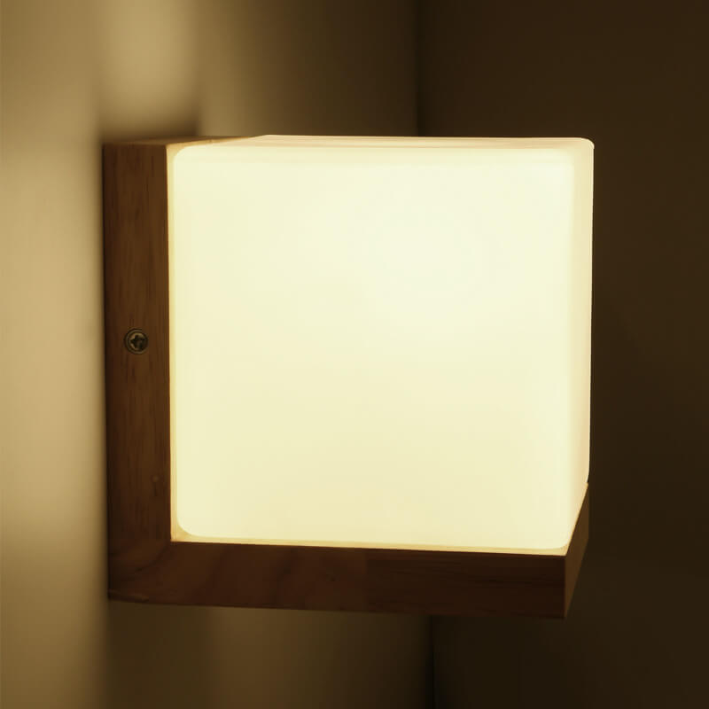 Modern Cube 1- Light Wooden Base Wall Sconce Lamp