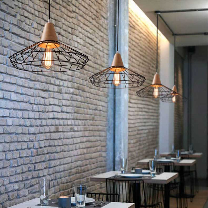 Industrielle Retro Schwarz Käfig Metall 1-Licht Pendelleuchte 