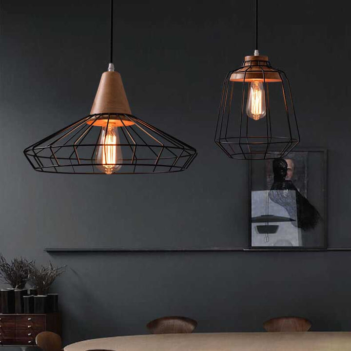 Industrielle Retro Schwarz Käfig Metall 1-Licht Pendelleuchte 