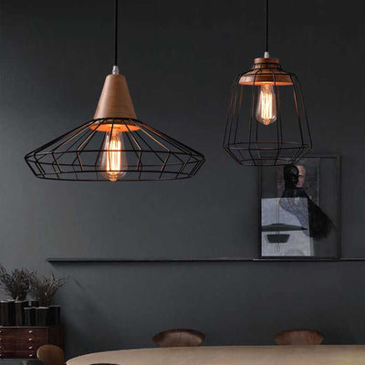 Industrial Retro Black Cage Metal 1-Light Pendant Light