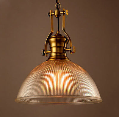 Vintage Industrial Striped Glass 1-Light Dome Pendant Light
