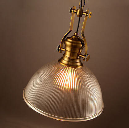 Vintage Industrial Striped Glass 1-Light Dome Pendant Light