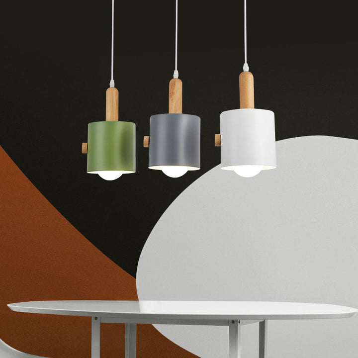 Lámpara de Araña de Madera y Hierro de Color Sólido Nórdico Macaron 1/3 Luz 
