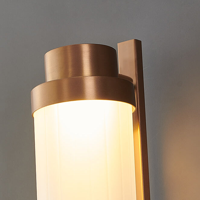 Modern Luxury Cylindrical Glass Stainless Steel Rose Gold LED Wall Sconce Lamp for Living Room Bedroom
