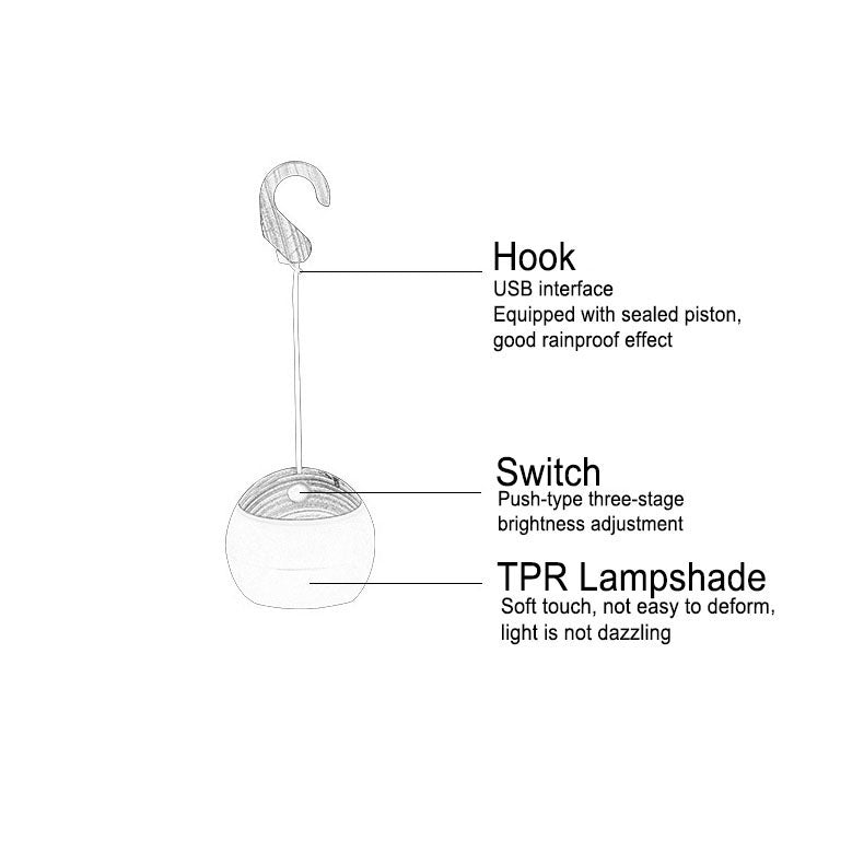 Modernes, minimalistisches, aufhängbares USB-aufladbares Outdoor-LED-Campingzeltlicht 