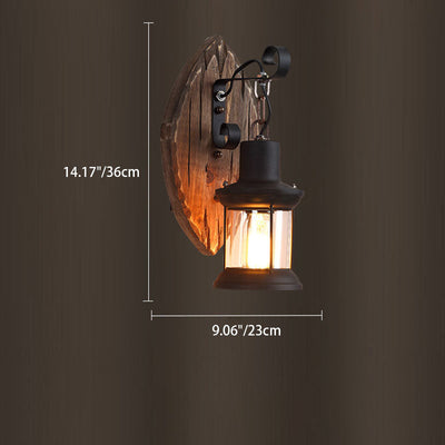 Traditional Farmhouse Wood Disc Iron Shade 1-Light Wall Sconce Lamp For Dining Room