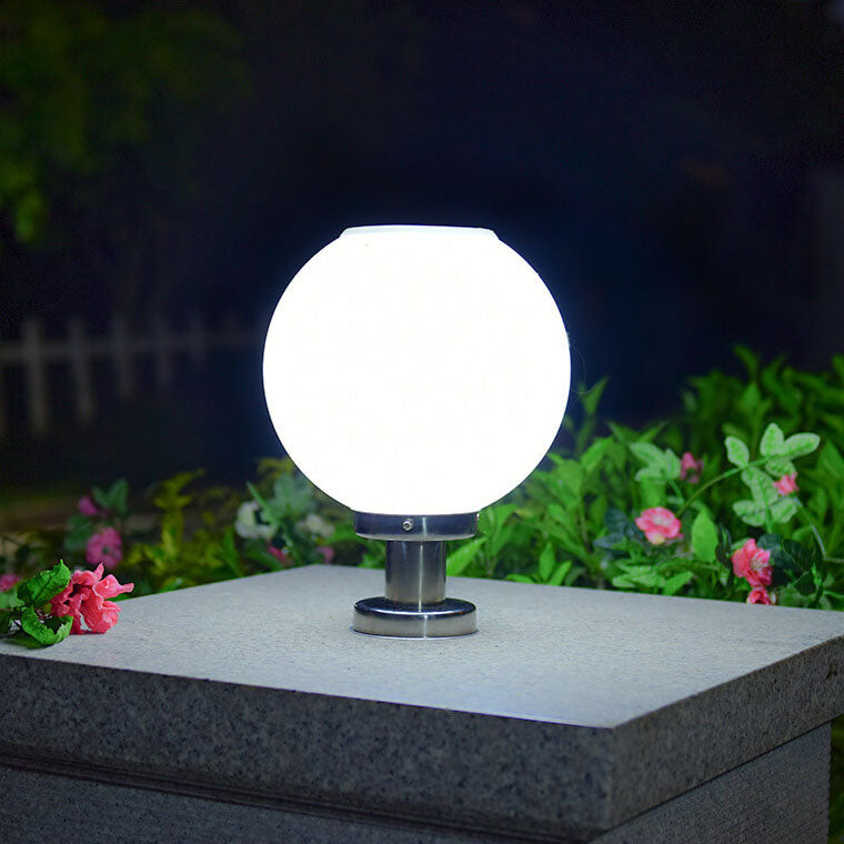 Lampe LED solaire à tête ronde en acier inoxydable et acrylique, luminaire décoratif d&
