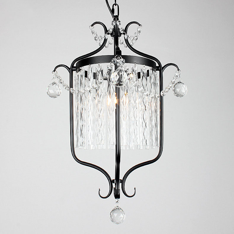 Traditional European Crystal Strip Cage Iron 1-Light Pendant Light For Dining Room