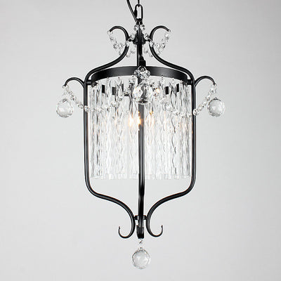 European Light Luxury Crystal Strip Cage Iron 1-Light Pendant Light