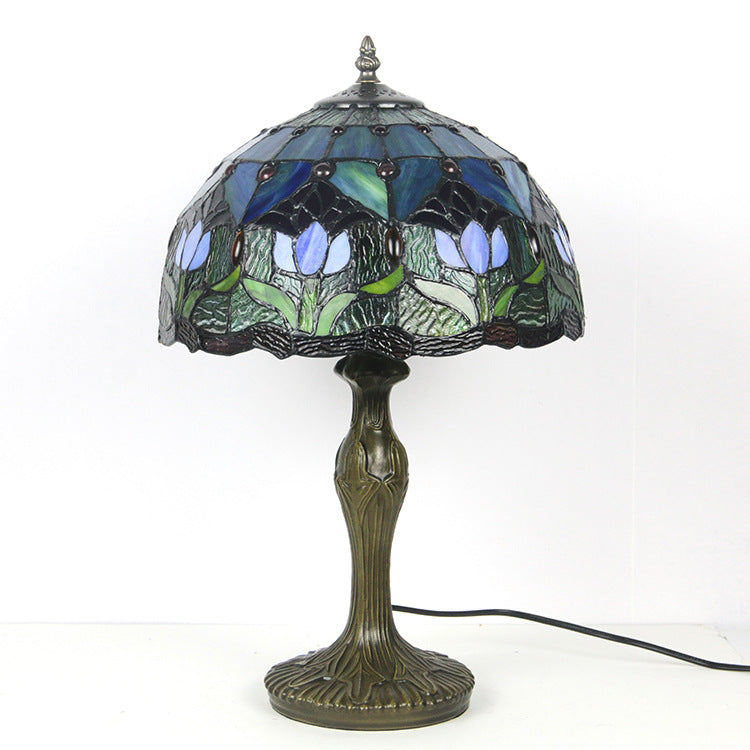 Lampe de table à 1 lumière en forme de dôme de fleur de pierre précieuse Tiffany de style européen 