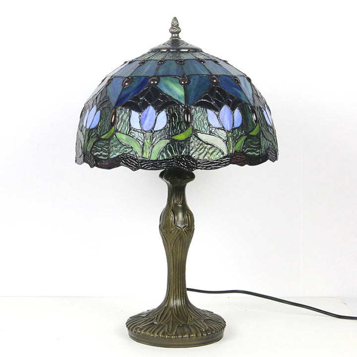 Lampe de table à 1 lumière en forme de dôme de fleur de pierre précieuse Tiffany de style européen 