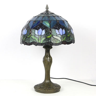 European Style Tiffany Gemstone Flower Dome 1-Light Table Lamp