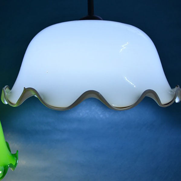 Vintage Emerald Green Rolled Edge Glass Dome 1-Light Pendant Light