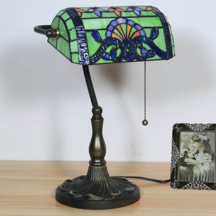 Tiffany Baroque Stained Glass 1-Light Bank Zipper Table Lamp