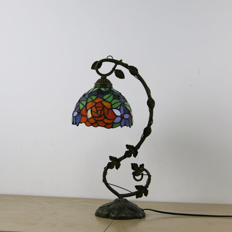 Tiffany Rustic Rose Buntglas Vine Harz 1-flammige Tischlampe 