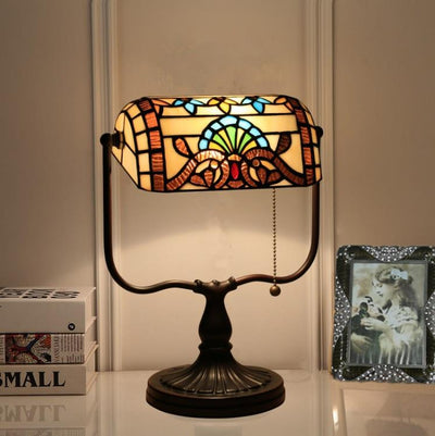 Tiffany Floral Butterfly Stained Glass 1-Light Bank Zipper Table Lamp