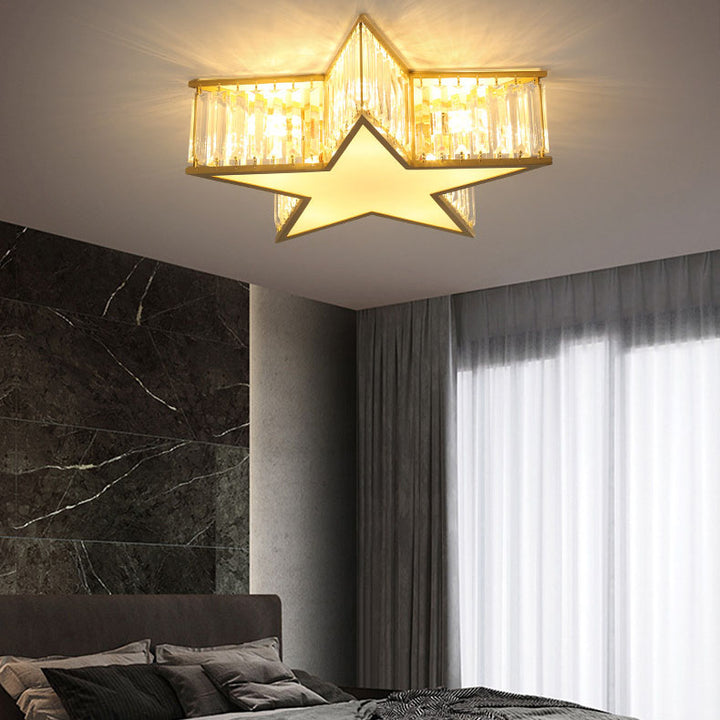 Modern Luxury Iron Crystal Gold Geometric Shape 4/5 Light Semi- Flush Mount Ceiling Light For Hallway