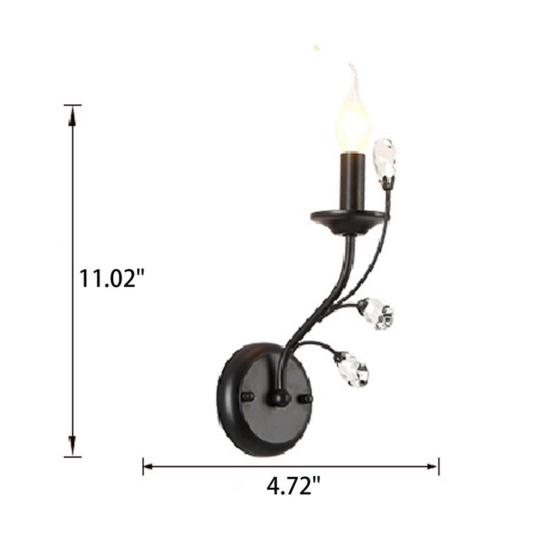 Europäische rustikale Vintage-Schmiedeeisen-Kristall-Wandleuchte mit 1 Licht 