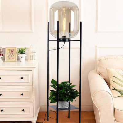 Abat-jour rond en verre de simplicité moderne, support en fer, lampadaire sur pied à 1 lumière pour le salon 