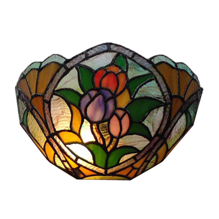 Vintage Tiffany Flower Stained Glass Bowl 1-Light Wall Sconce Lamp
