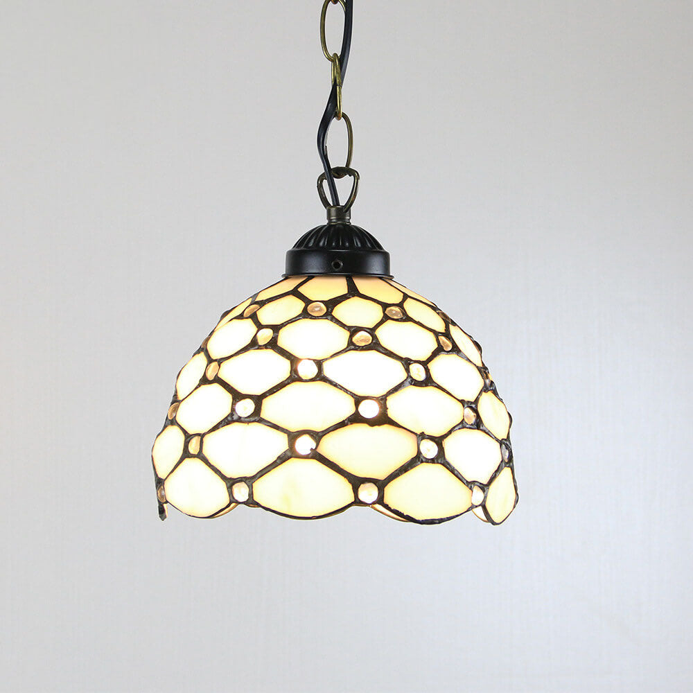 Suspension lumineuse à 1 ampoule en verre teinté avec perles Rustic Rose de Tiffany 