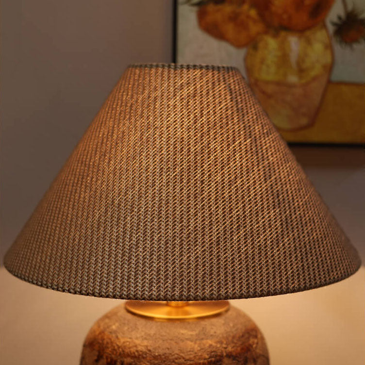 Chinesische Retro-Vase Basis Keramik Leinen 1-Licht Tischlampe 