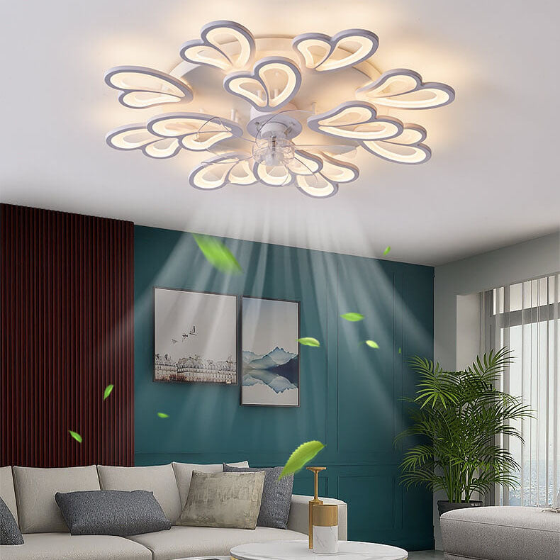 Scandinavian Modern Minimalist Heart Iron Acrylic Plastic LED Flush Mount Ceiling Fan Light