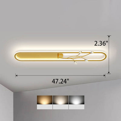 Creative Long Oval Crystal Small Flower Decoration Design LED Flush Mount Light