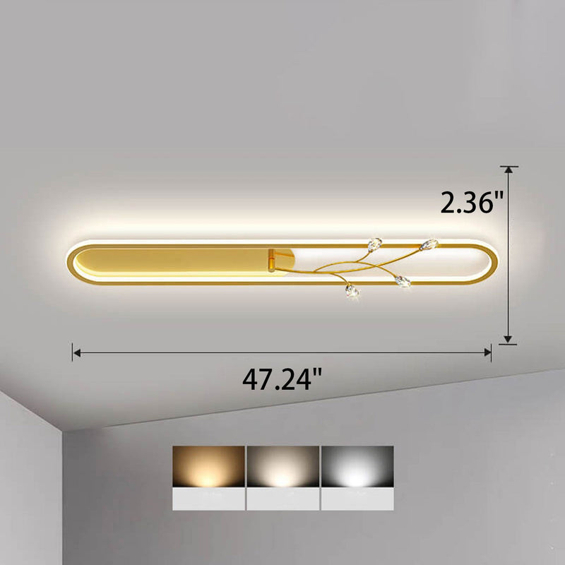 Creative Long Oval Crystal Small Flower Decoration Design LED Flush Mount Light