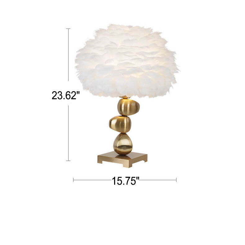Lampe de Table à 1 Lumière avec Pompon en Plume Blanche Créative Nordique 
