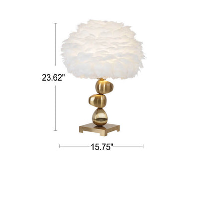 Nordic Creative White Feather Pom Pom 1-Light Table Lamp