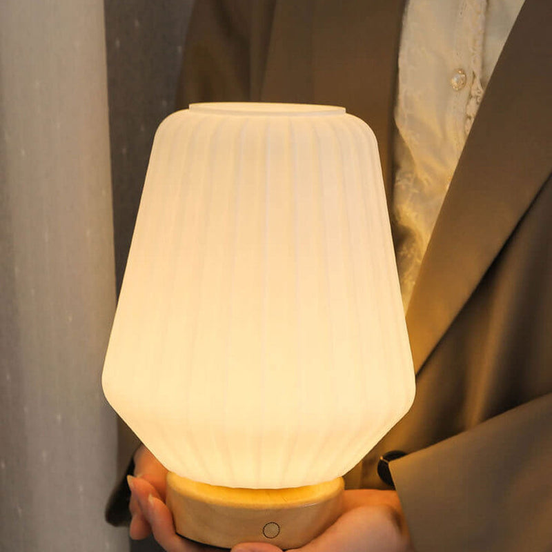 Nordic Milk White Pleated Stripes Glass Rhombus 1-Light Table Lamp