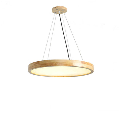 Japanese Simple Log Round Flat LED Pendant Light