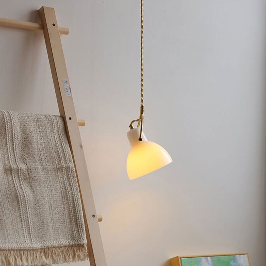 Vintage Milchweißes Glas Kuppel 1-Licht Mini Messing Pendelleuchte 