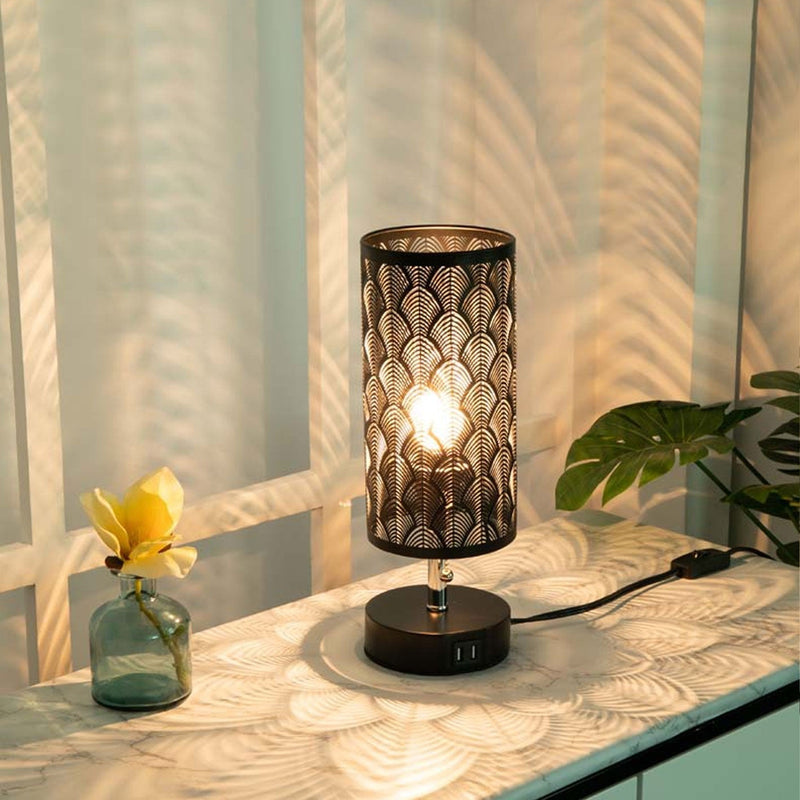 Lampe de table à 1 lumière en tissu de fer creux à colonne créative 