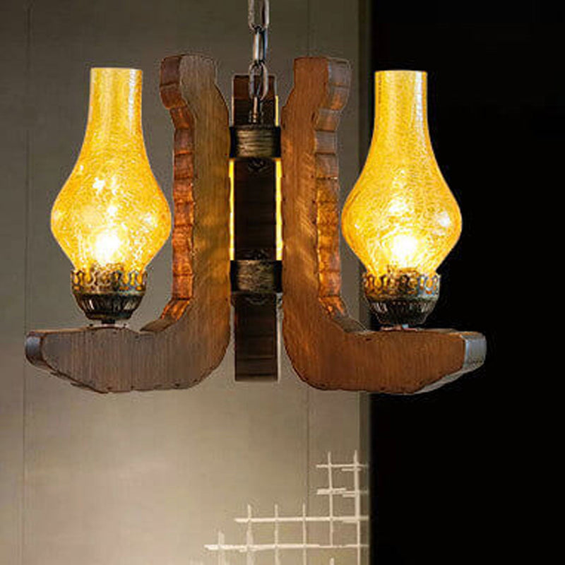 Industrial Solid Wood Antique Design 3-Light Chandelier