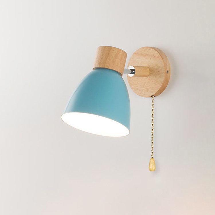 Modern Minimalist Solid Color Macaron Iron Wood 1-Light Wall Sconce Lamp