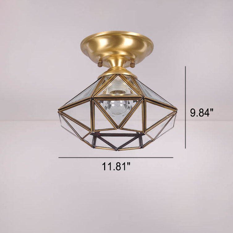 European Light Luxury Full Copper Round 1-Light Semi-Flush Mount Light