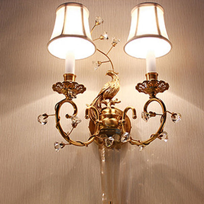 French Retro Full Copper Crystal 2-Light Wall Sconce Lamp