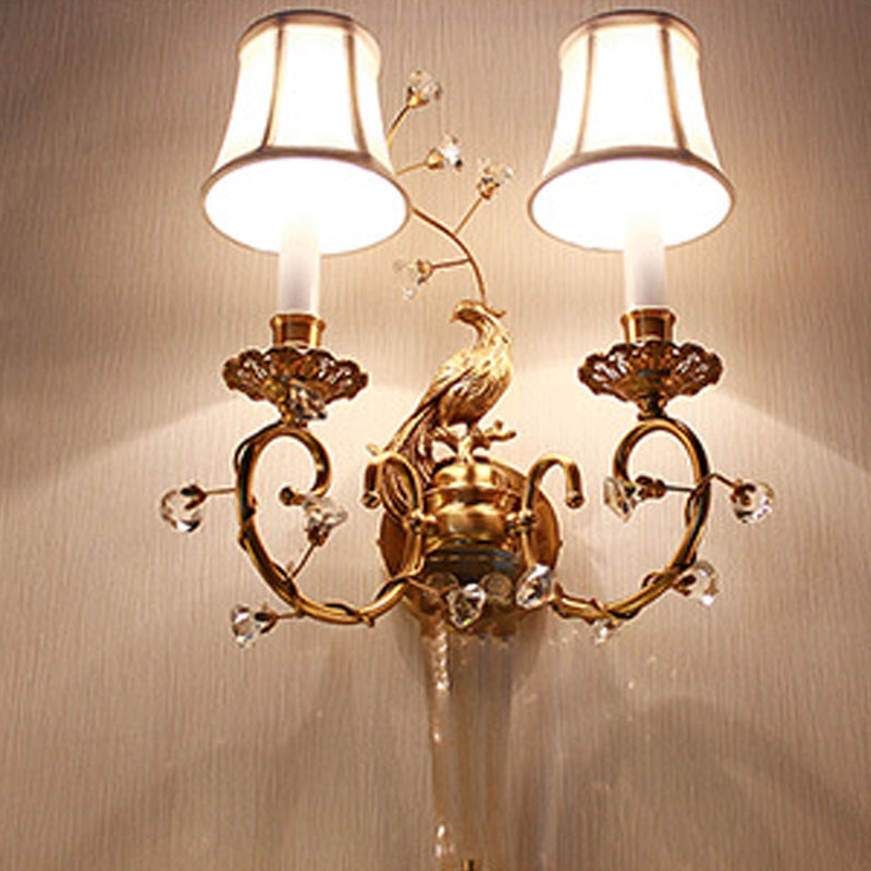 French Retro Full Copper Crystal 2-Light Wall Sconce Lamp