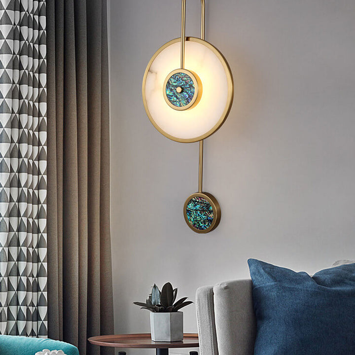 Applique murale LED moderne de luxe en marbre rond avec bras incurvé et coquille 