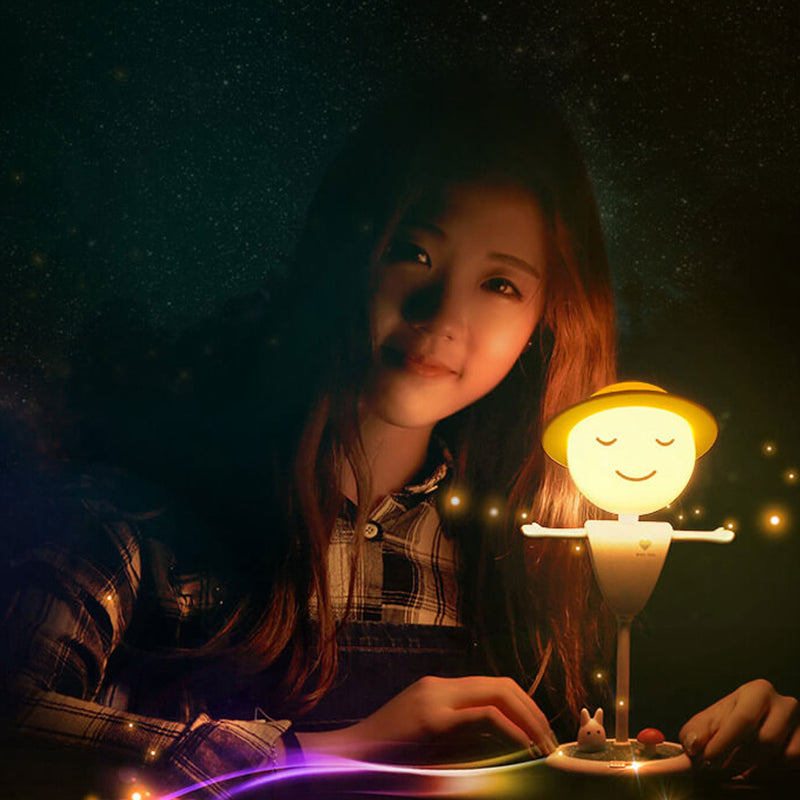 Dessin animé épouvantail visage souriant USB charge LED veilleuse lampe de table 