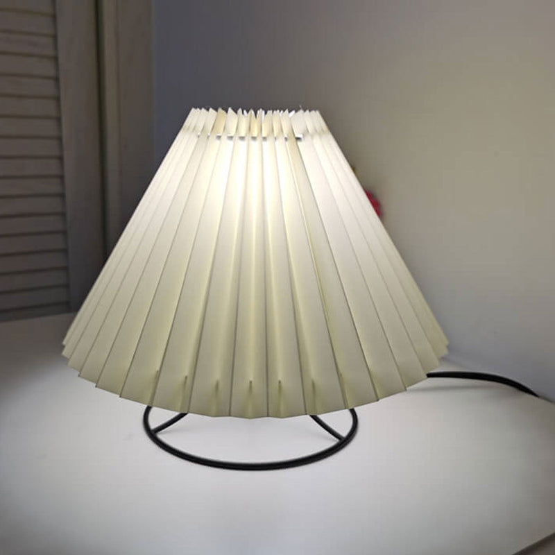 Vintage Pleated Fabric Round Metal Base 1-Light Table Lamp