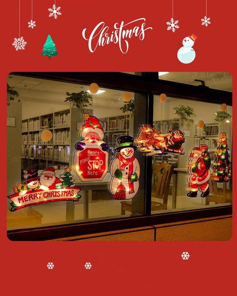 Décoration de fenêtre à ventouse avec lumières de Noël à l&