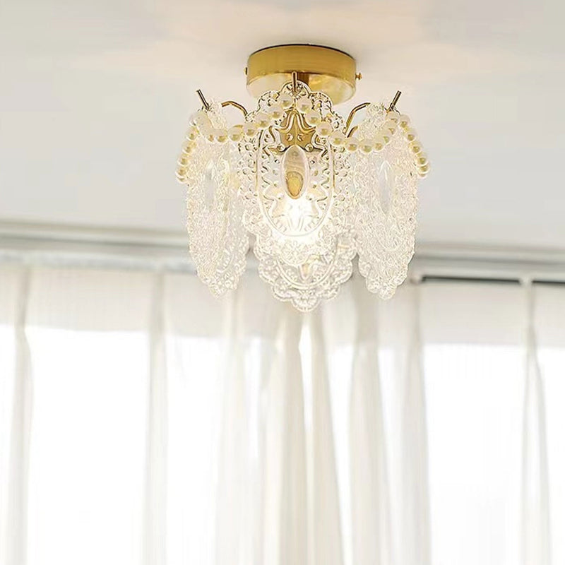 French Light Luxury Petal Pearl Glass 1-Light Flush Mount Ceiling Light