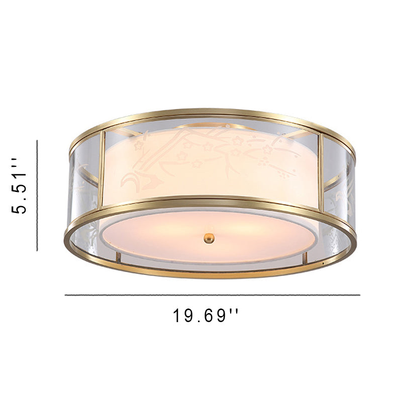 Modern Luxury Acrylic And Fabric Double Layer Cylindrical 3/4-Light Flush Mount Light