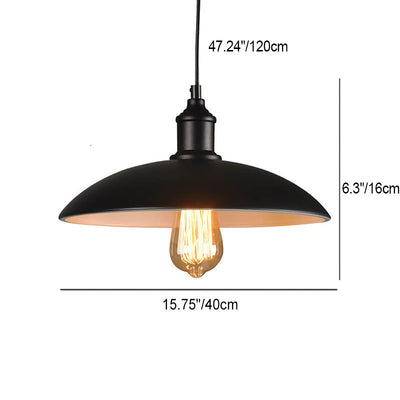 Lámpara colgante de 1 luz con tapa de olla redonda retro industrial de hierro 